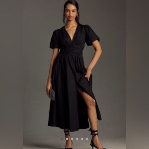 Anthropologie Button Front Black Maxi Dress